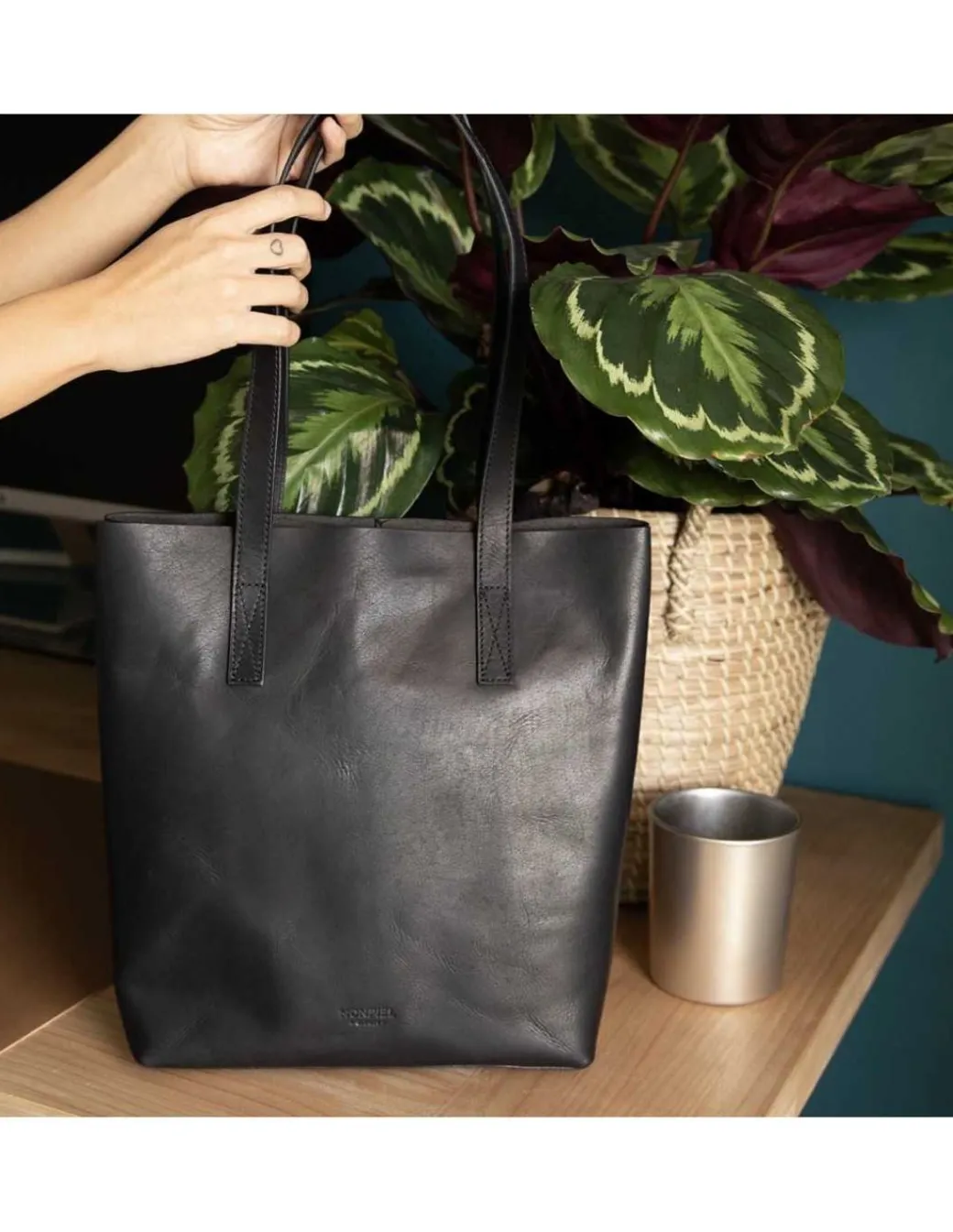 Women'S Leather Bag^MONPIEL Basic Shopper Bag Black