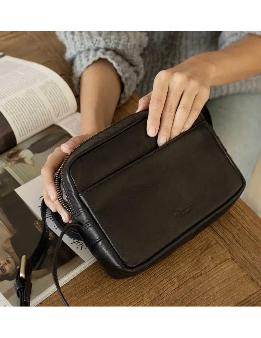 Women'S Leather Bag^MONPIEL Basic Shoulder Bag Black