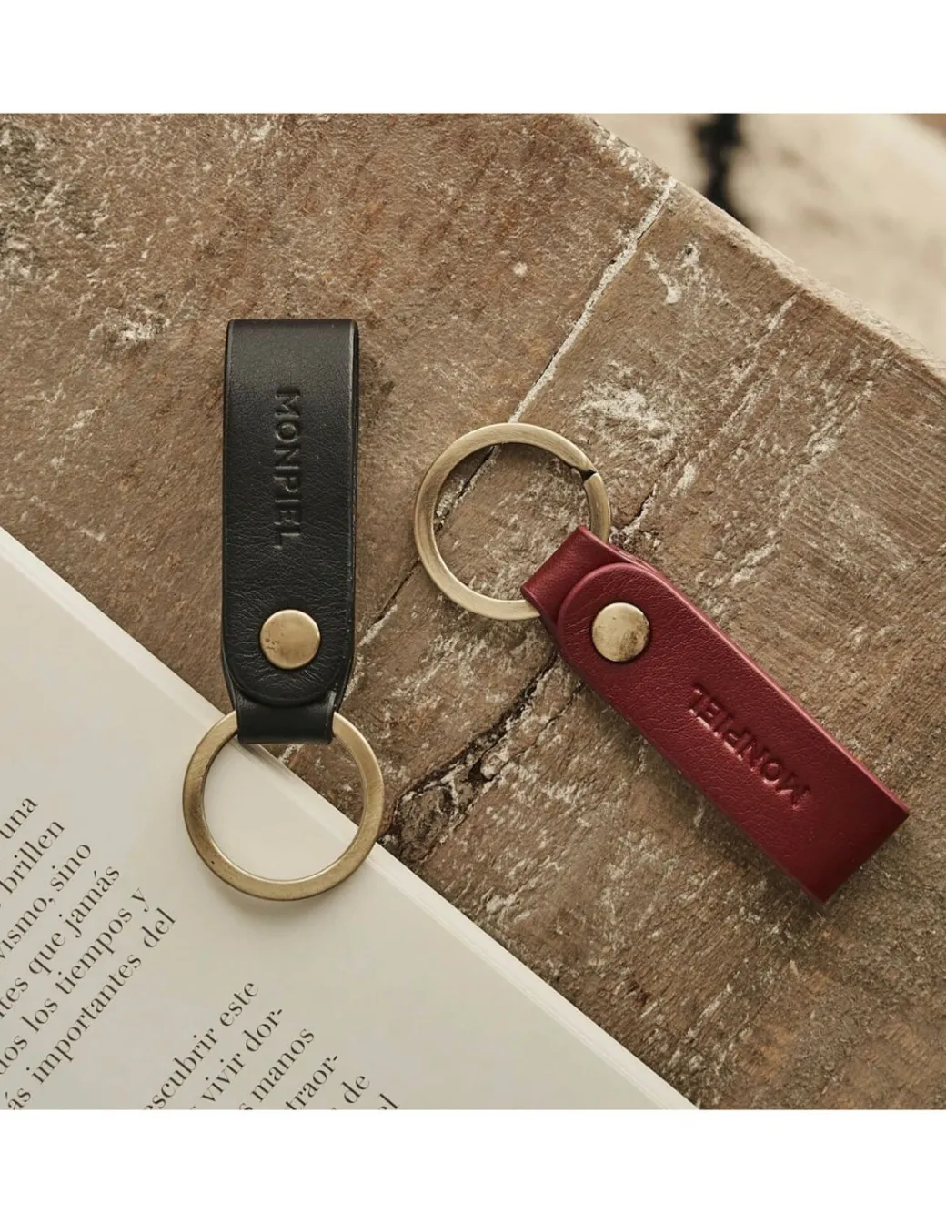 Men'S Leather Keyrings^MONPIEL Bicolor Pocket Keychain Black