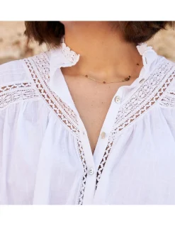 Shirts And Blouses^MONPIEL Blouse With Long Lace Sleeve Claudia White