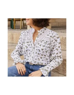 Shirts And Blouses^MONPIEL Blouse With Long Lace Sleeve Claudia Blue Flowers