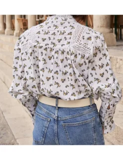 Shirts And Blouses^MONPIEL Blouse With Long Lace Sleeve Claudia Blue Flowers
