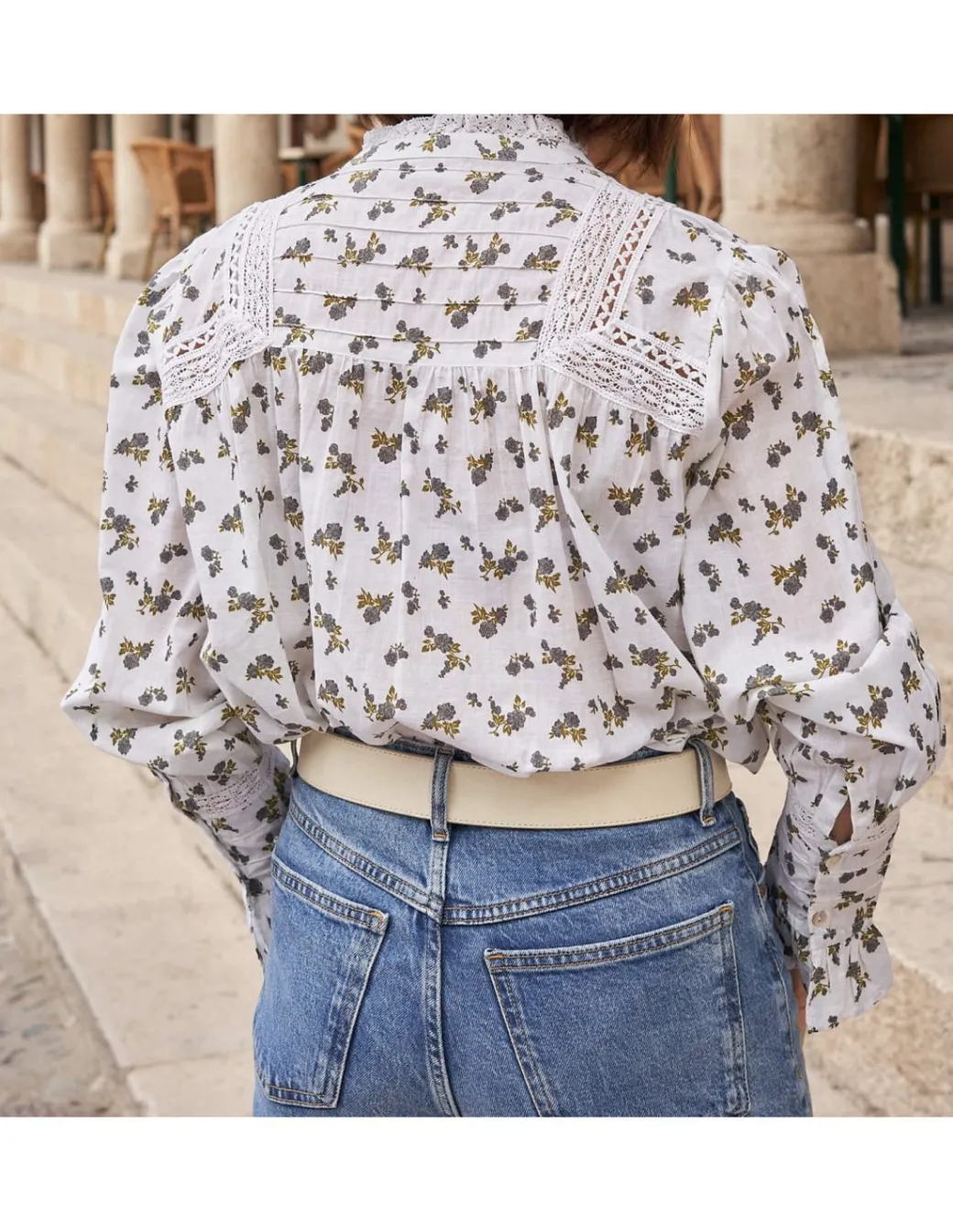 Shirts And Blouses^MONPIEL Blouse With Long Lace Sleeve Claudia Blue Flowers