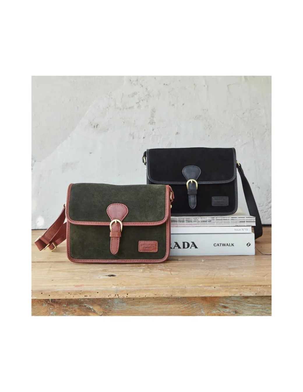 Women'S Leather Bag^MONPIEL Buckle Satchel Bag Green Suede