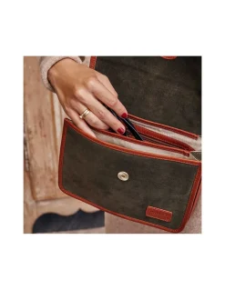 Women'S Leather Bag^MONPIEL Buckle Satchel Bag Green Suede