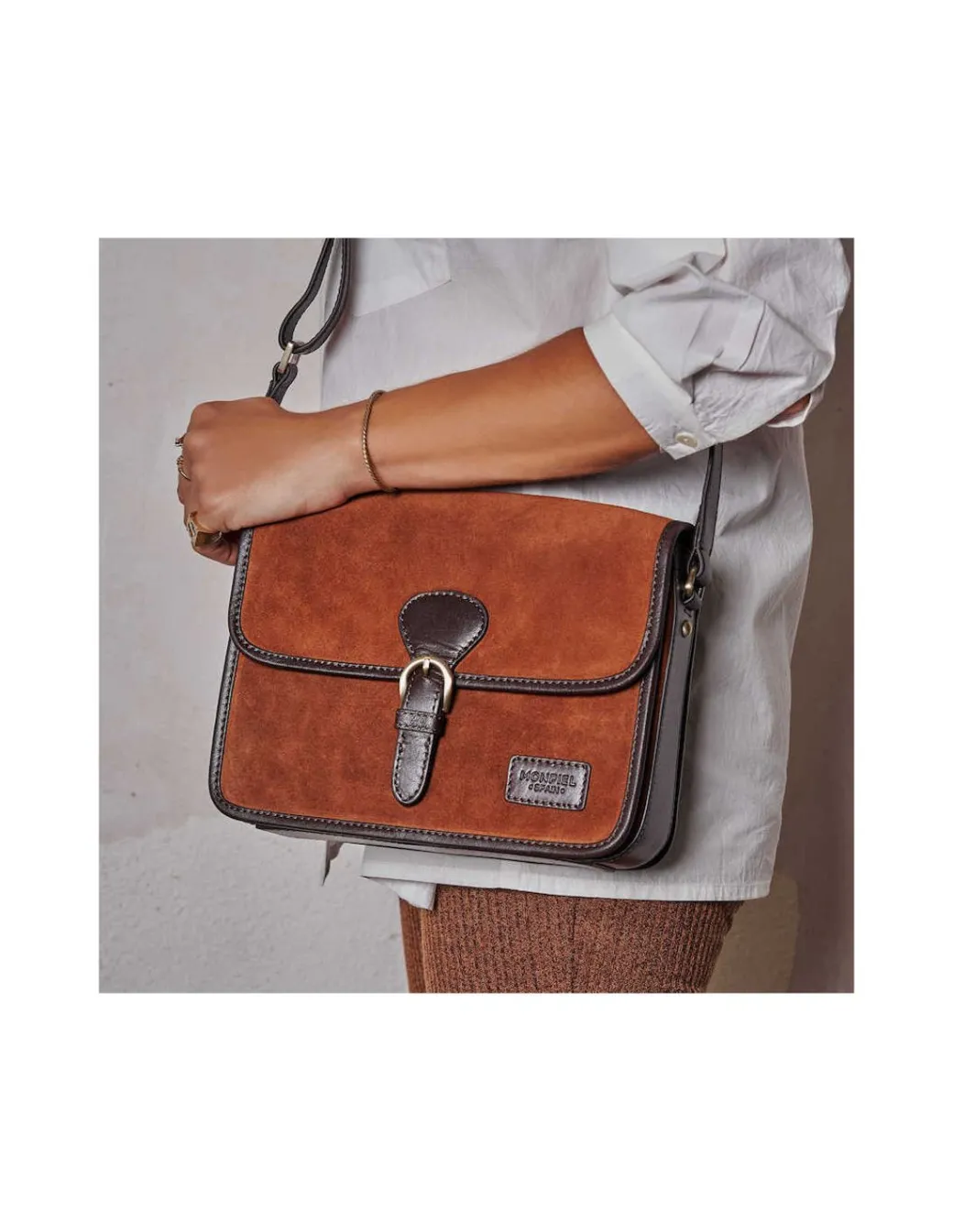 Women'S Leather Bag^MONPIEL Buckle Satchel Bag Tan Suede