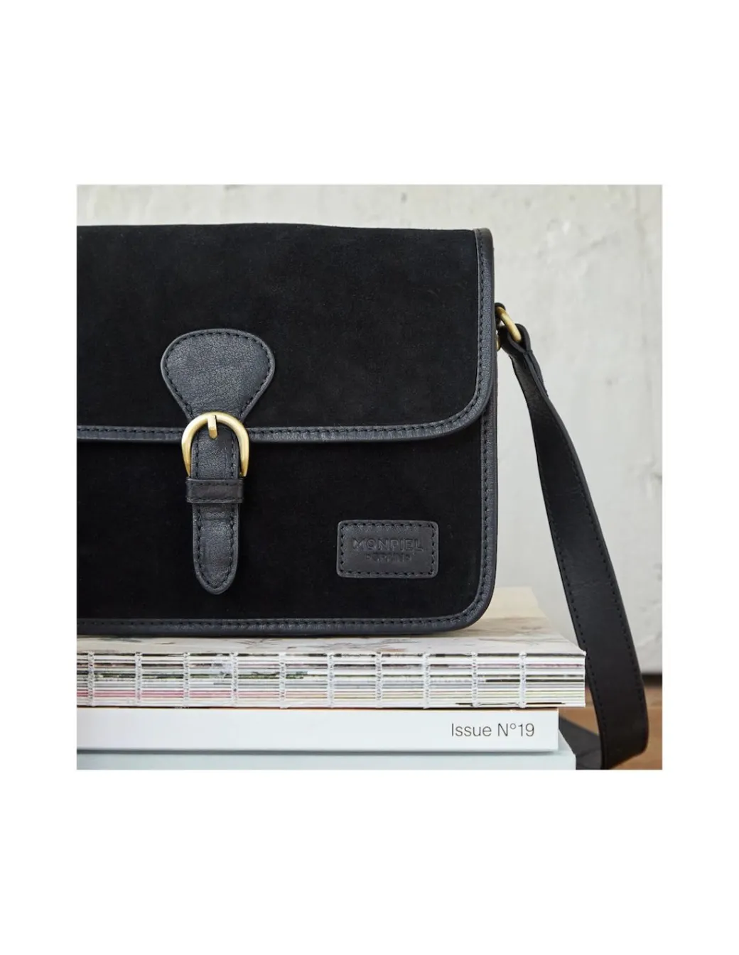 Women'S Leather Bag^MONPIEL Buckle Satchel Bag Black Suede