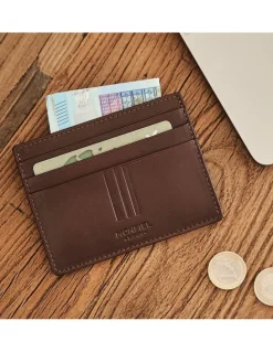 Leather Card Holders^MONPIEL Card Holder With Back Coin Pocket Mountain Brown