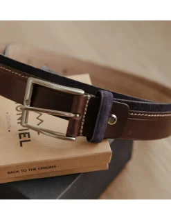 Men'S Leather Belts^MONPIEL Cowhide And Suede Leather Belt Navy