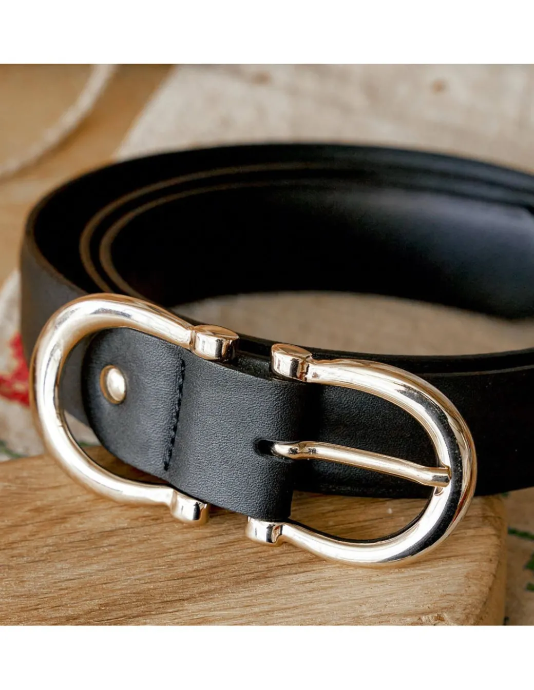 Women'S Leather Belts^MONPIEL Double Leather Belt Buckle Woman Black