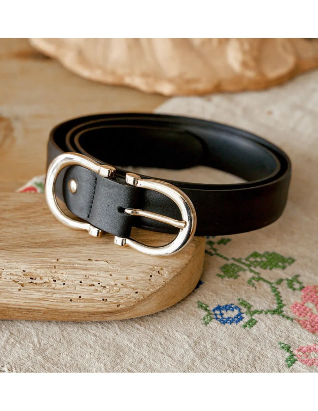 Women'S Leather Belts^MONPIEL Double Leather Belt Buckle Woman Black