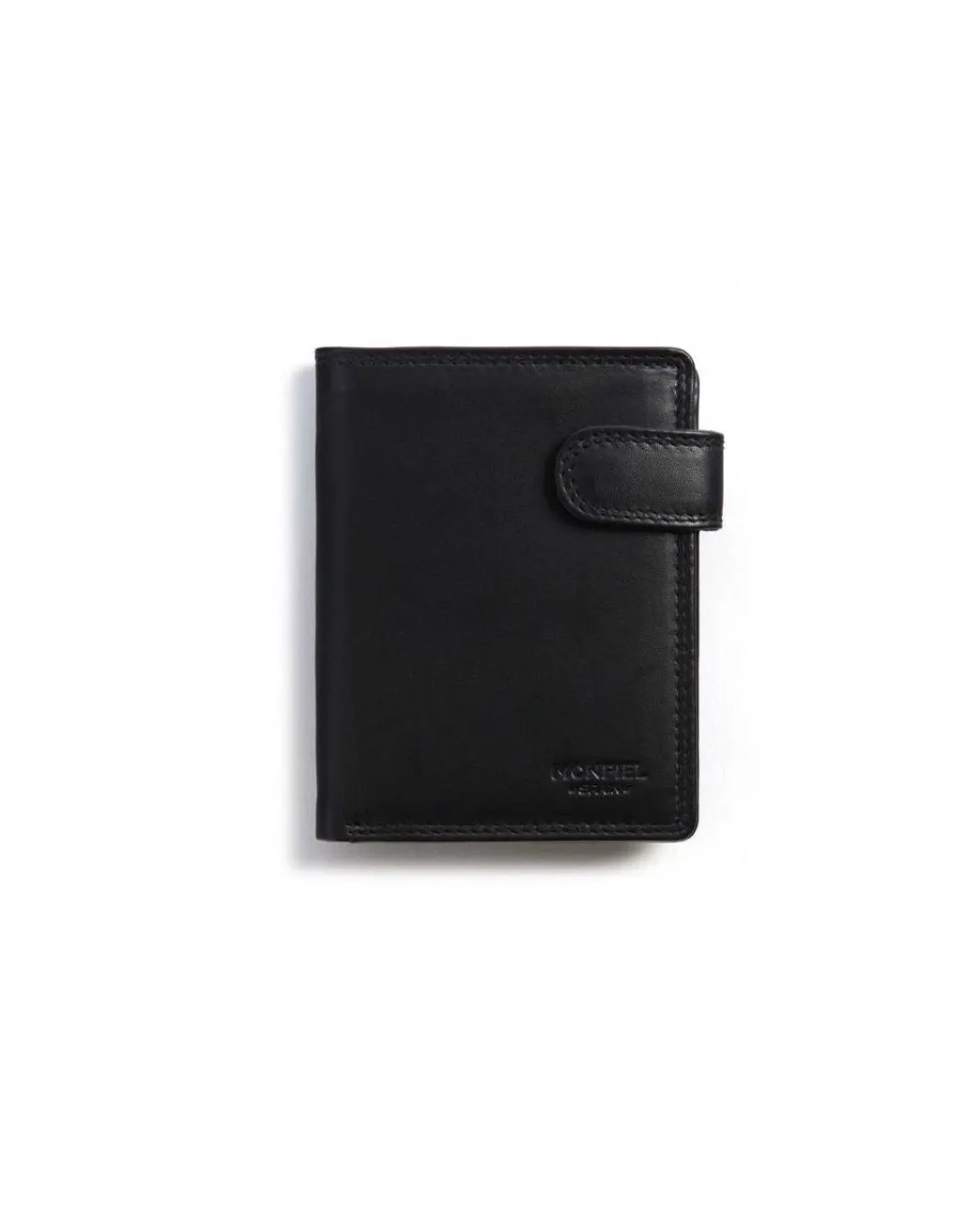 Men'S Leather Wallets^MONPIEL Double Stitching Wallet With Clasp And Back Coin Pocket Sky Black