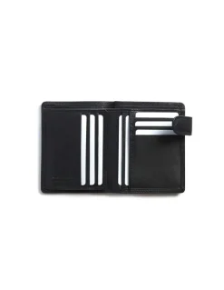 Men'S Leather Wallets^MONPIEL Double Stitching Wallet With Clasp And Back Coin Pocket Sky Black