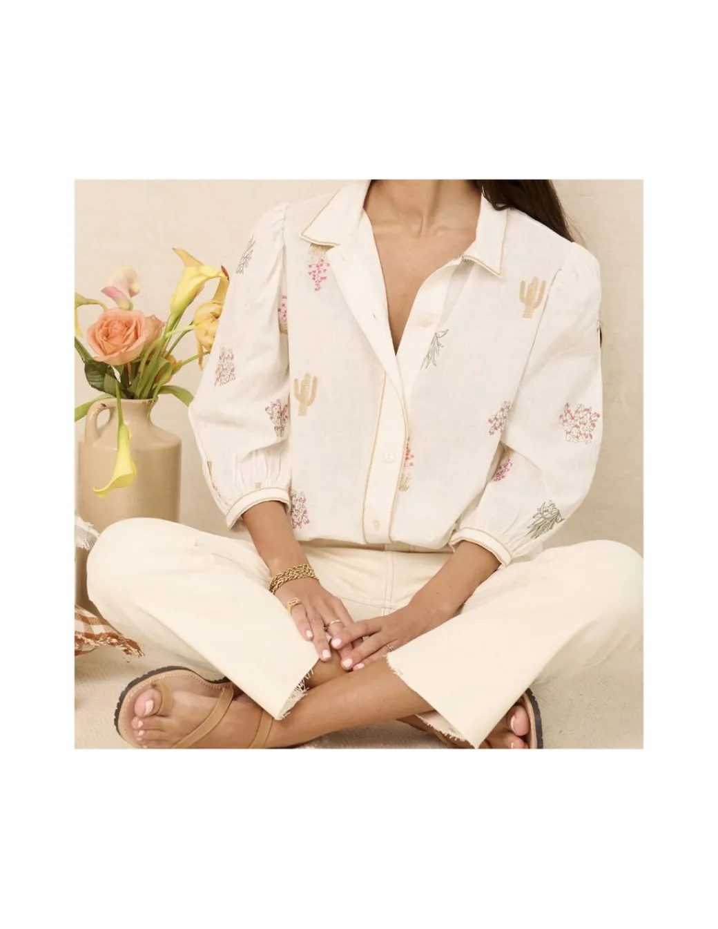 Shirts And Blouses^MONPIEL Embroidered Cactus Shirt Bone