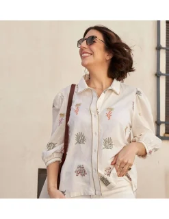 Shirts And Blouses^MONPIEL Embroidered Cactus Shirt Bone