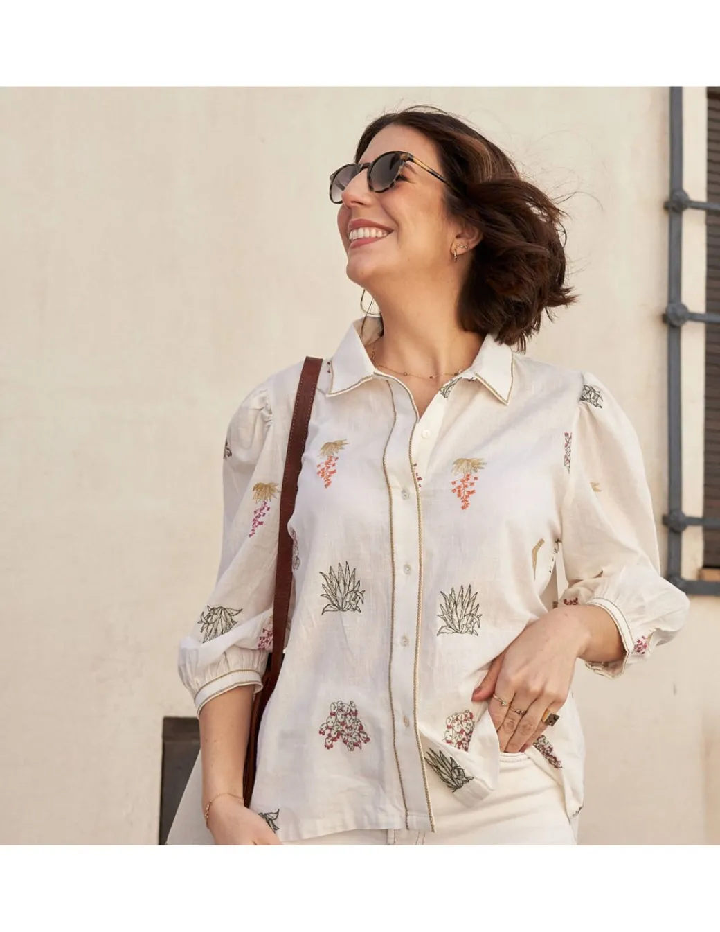 Shirts And Blouses^MONPIEL Embroidered Cactus Shirt Bone