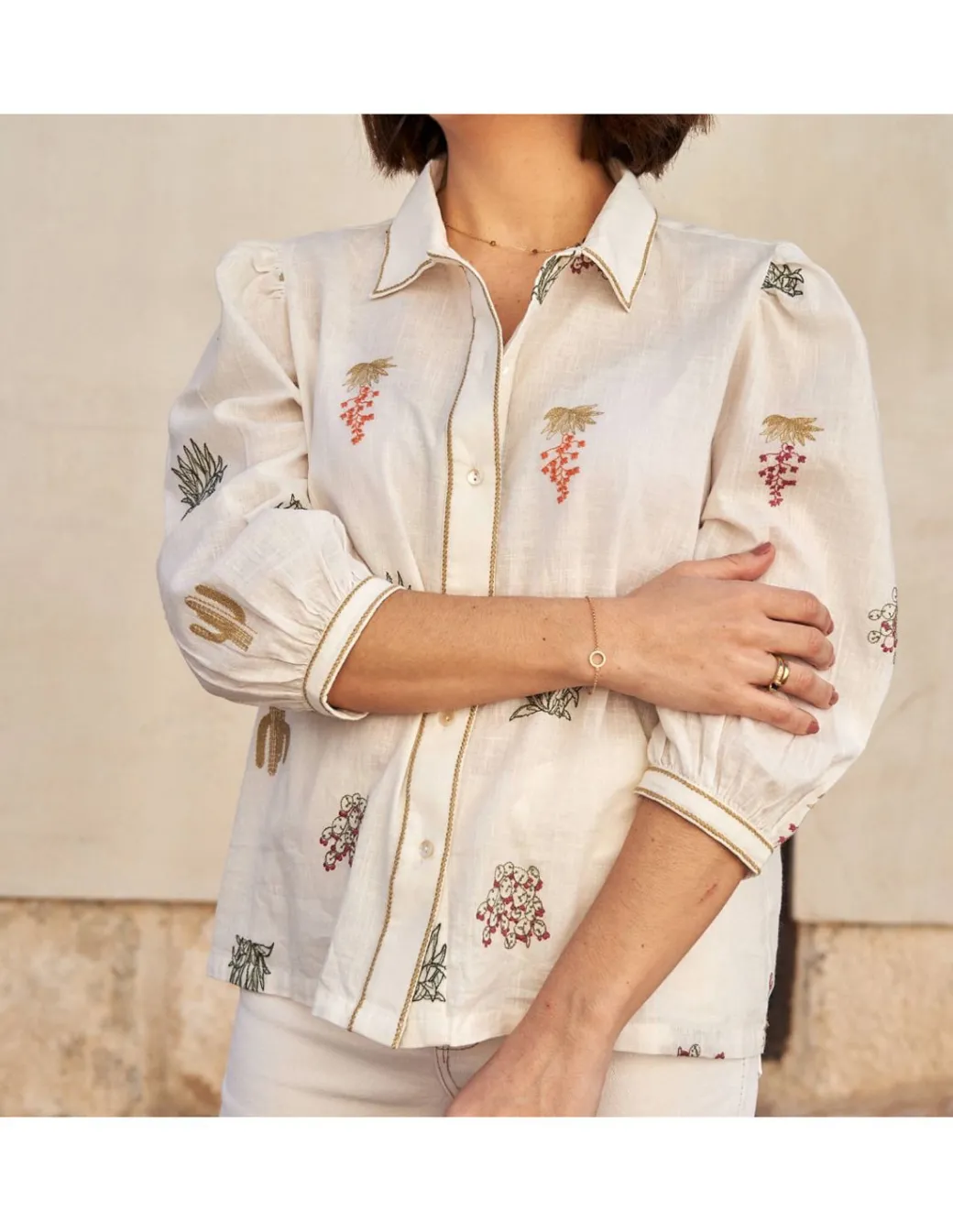 Shirts And Blouses^MONPIEL Embroidered Cactus Shirt Bone