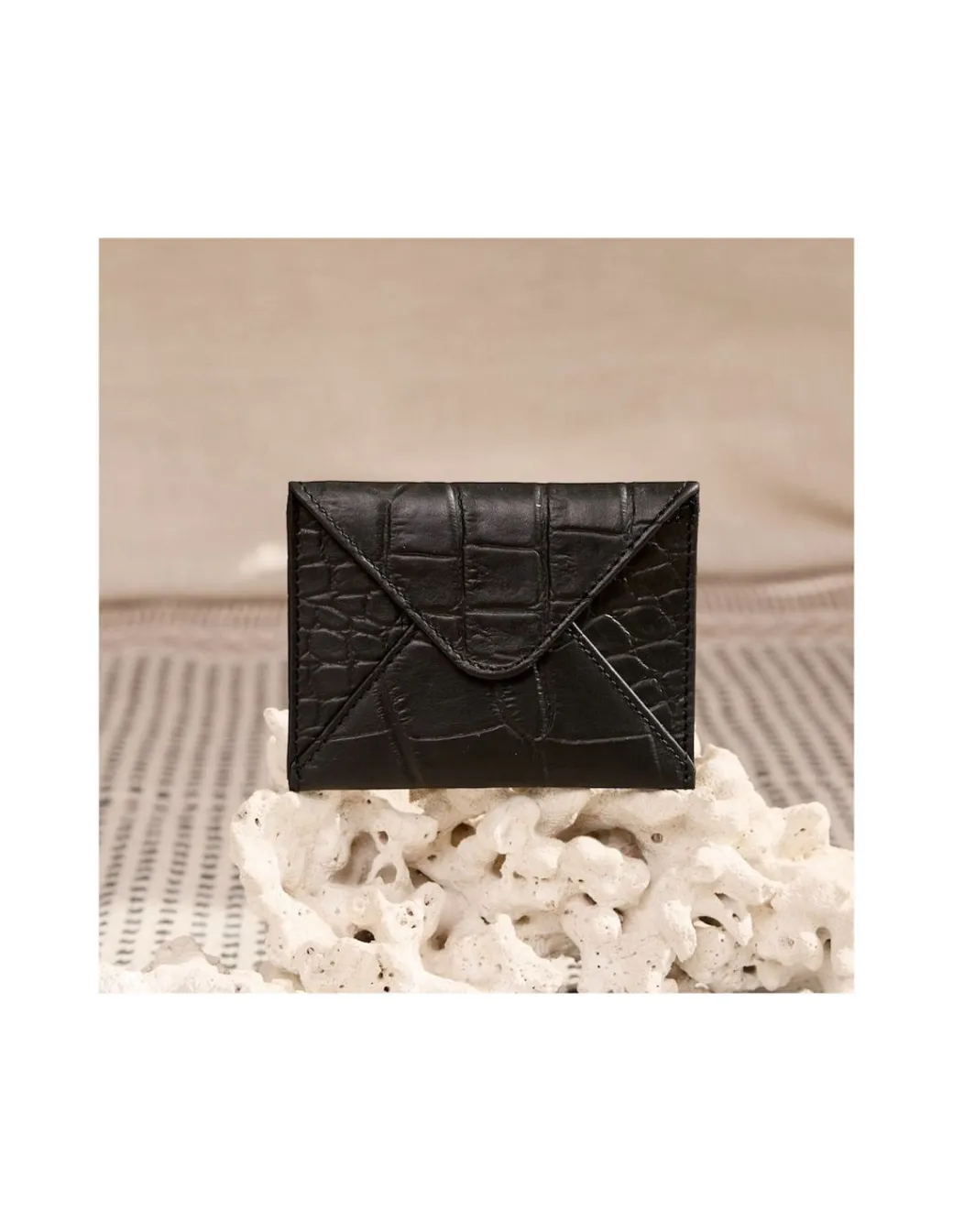 Leather Women Purses^MONPIEL Envelop Leather Card Holder Black