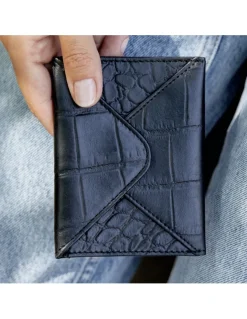 Leather Women Purses^MONPIEL Envelop Leather Card Holder Black