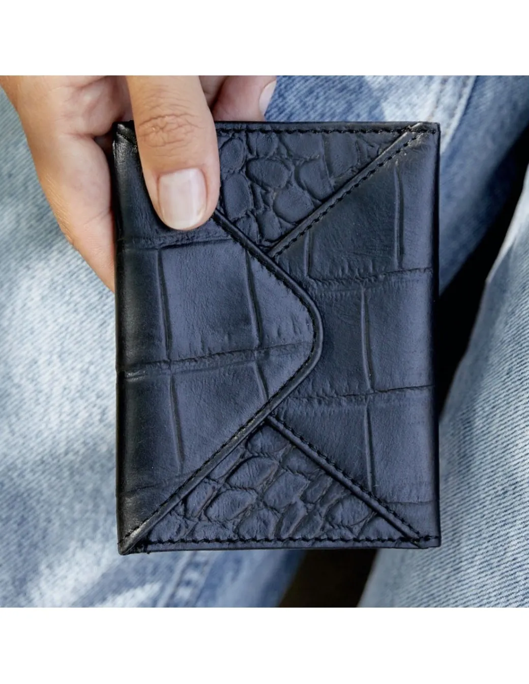 Leather Women Purses^MONPIEL Envelop Leather Card Holder Black