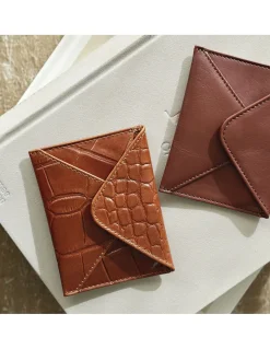 Leather Women Purses^MONPIEL Envelop Leather Card Holder Brown