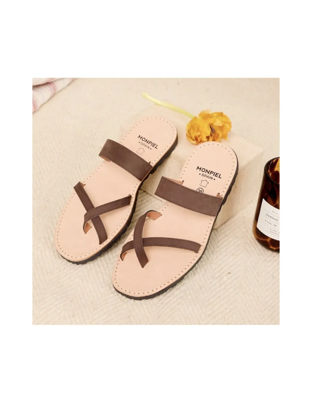 Women Leather Sandals^MONPIEL Greek Leather Sandal Santorini Brown