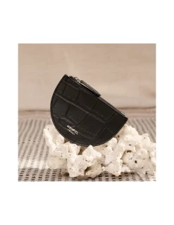 Leather Women Purses^MONPIEL Half Moon Leather Wallet Black