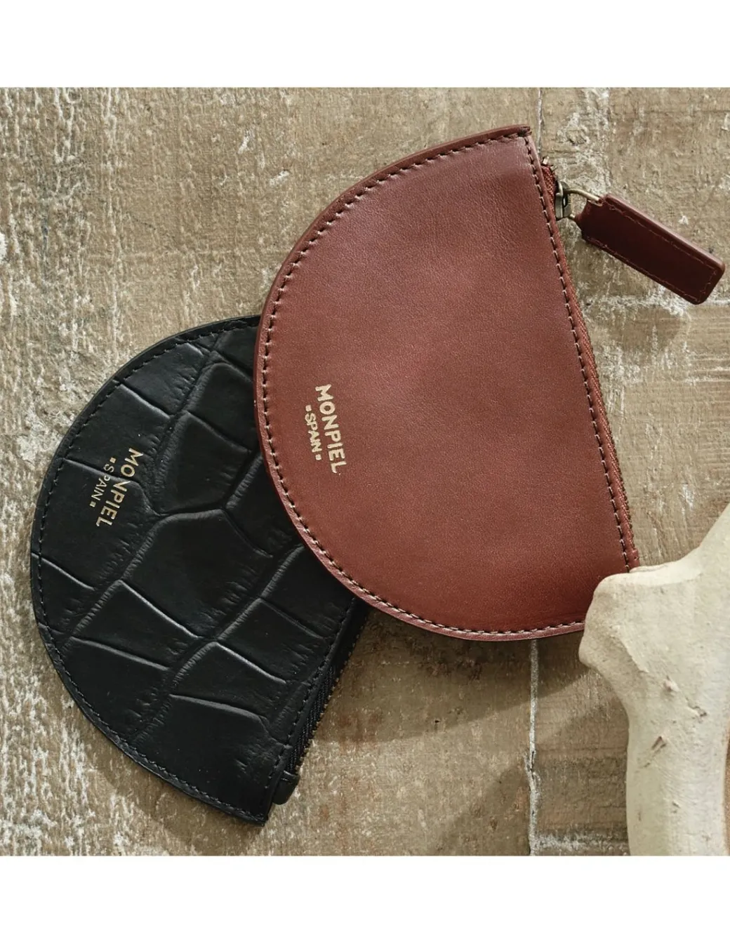 Leather Women Purses^MONPIEL Half Moon Leather Wallet Brown