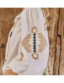 Shirts And Blouses^MONPIEL Hand-Embroidered Ethnic Shirt White