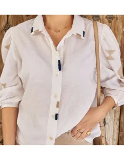 Shirts And Blouses^MONPIEL Hand-Embroidered Ethnic Shirt White