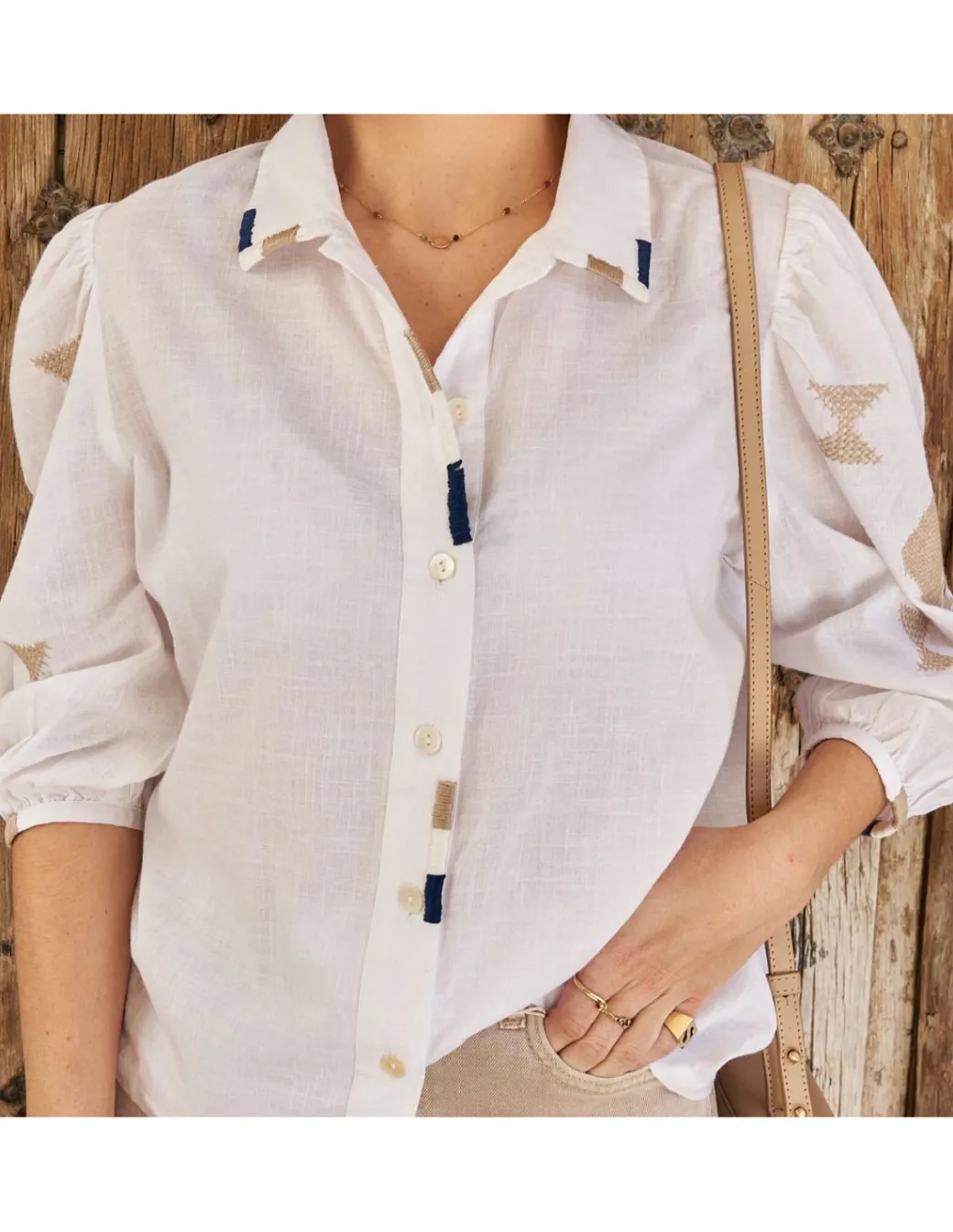Shirts And Blouses^MONPIEL Hand-Embroidered Ethnic Shirt White