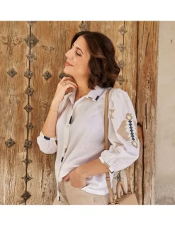 Shirts And Blouses^MONPIEL Hand-Embroidered Ethnic Shirt White