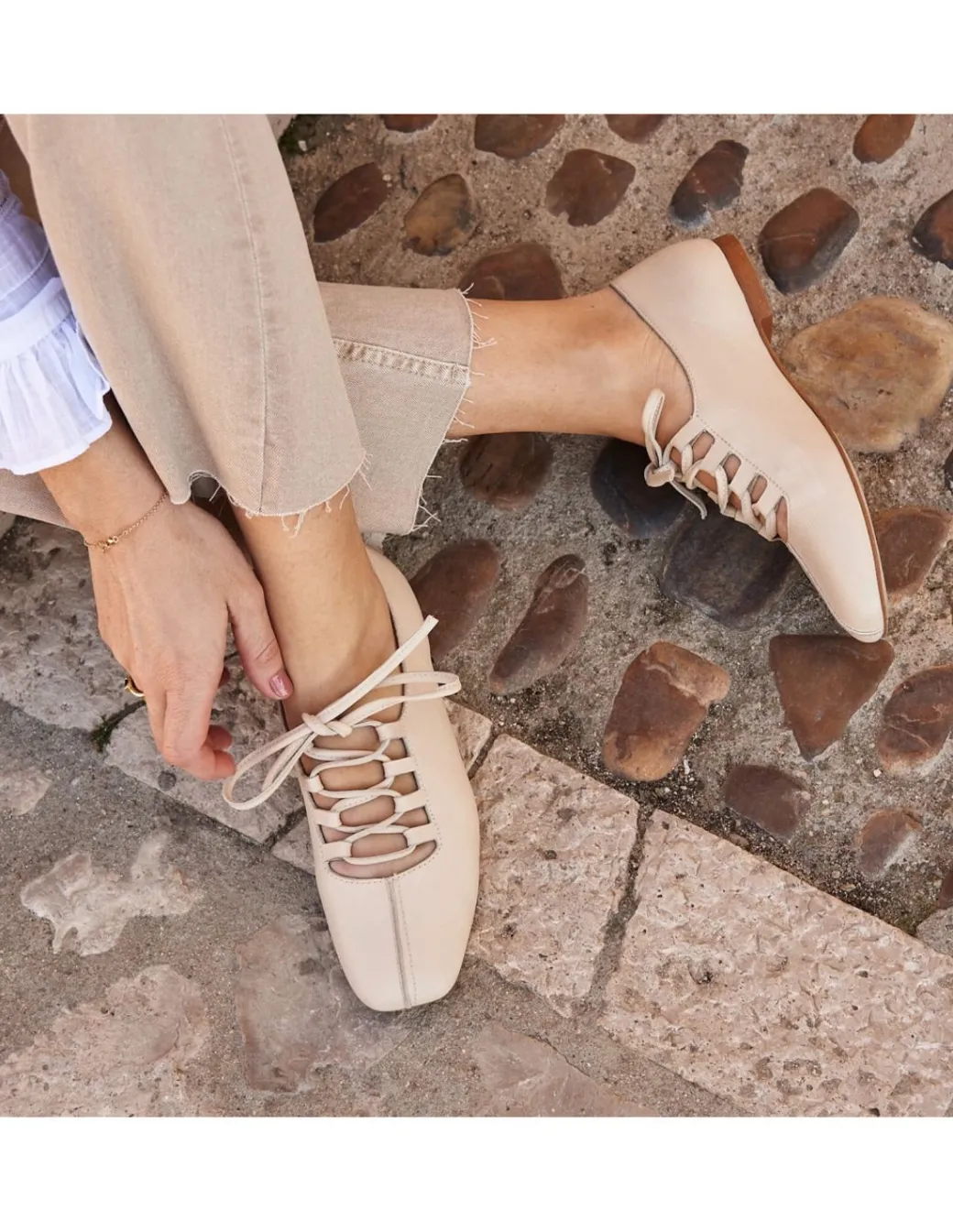 Ballet Flats Woman^MONPIEL Lace-Up Ballerina Camille Beige