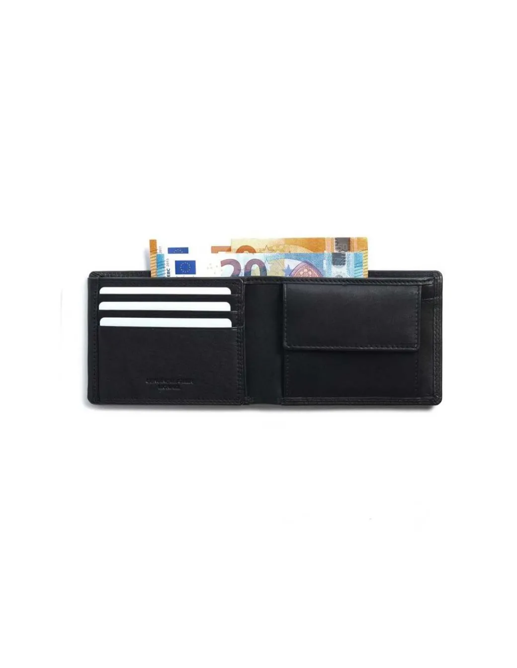 Men'S Leather Wallets^MONPIEL Large American Double Stitched Wallet With Coin Pocket Sky Black