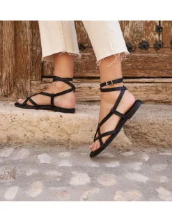 Women Leather Sandals^MONPIEL Leather Strappy Bali Sandal Black