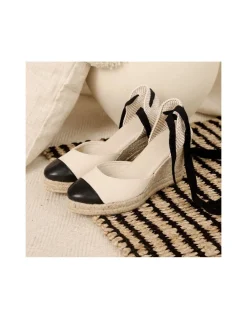 Espadrille^MONPIEL Leather Wedge Espadrille With Creta Toe Cap Black