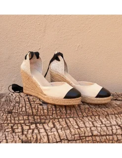 Espadrille^MONPIEL Leather Wedge Espadrille With Creta Toe Cap Black