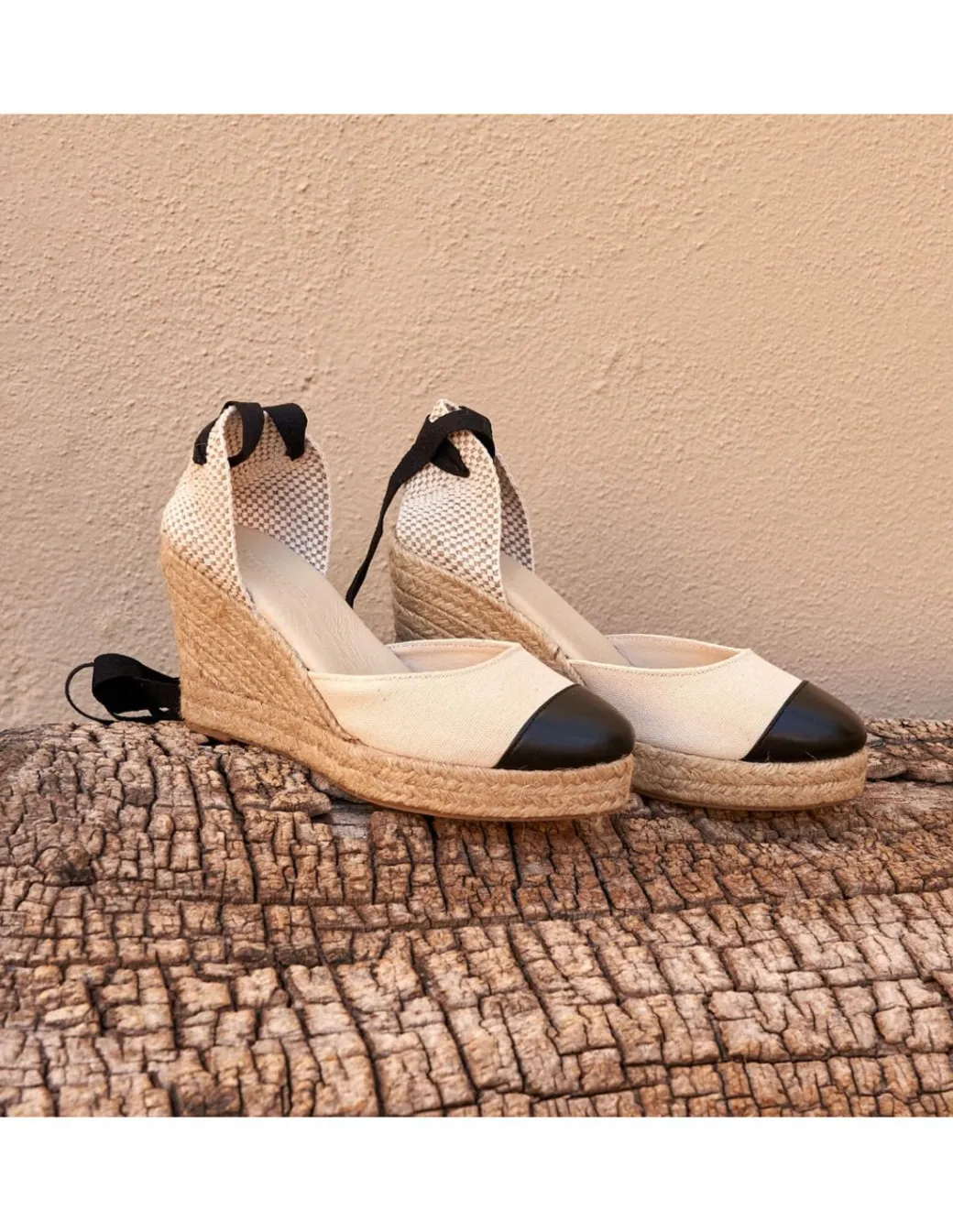 Espadrille^MONPIEL Leather Wedge Espadrille With Creta Toe Cap Black