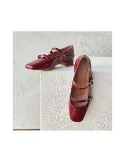 Woman Mary Jane Shoes^MONPIEL Mary Janes Lolina Low Heel Patent Leather Burgundy