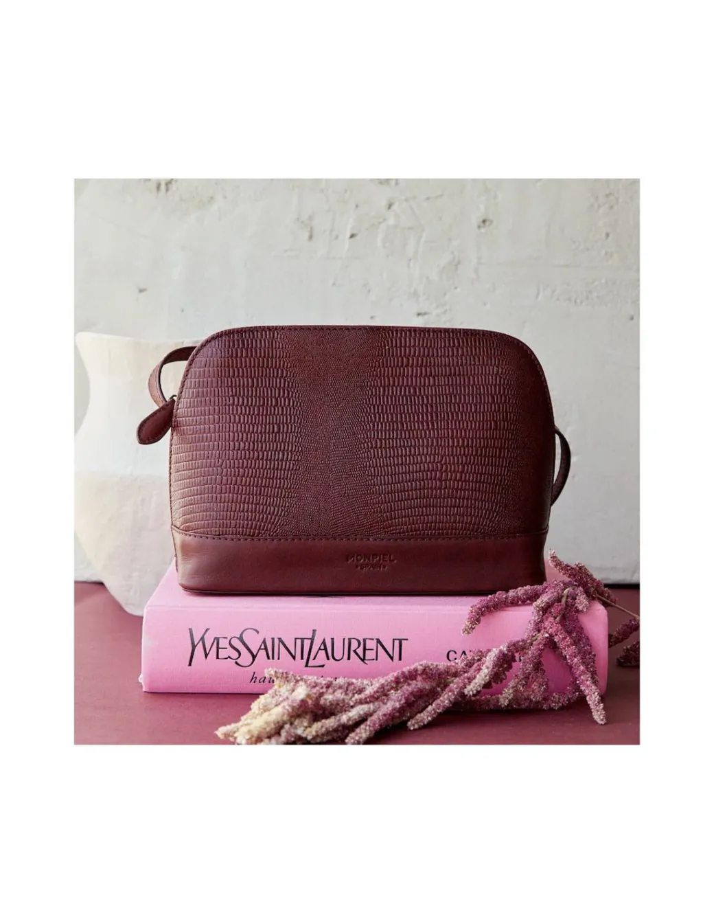 Women'S Leather Bag^MONPIEL Medium Leather Bag Burgundy Snake