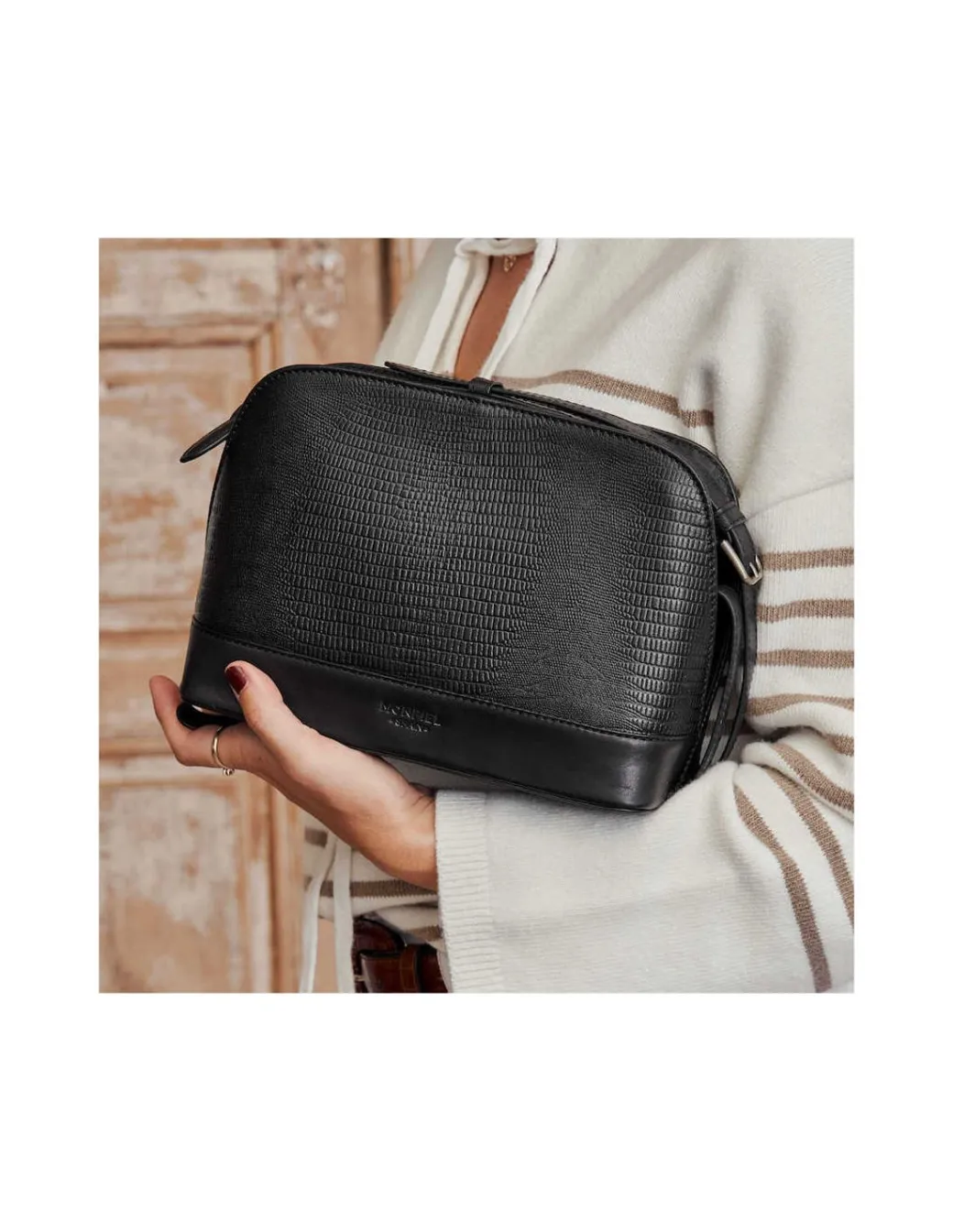 Women'S Leather Bag^MONPIEL Medium Leather Bag Black Snake