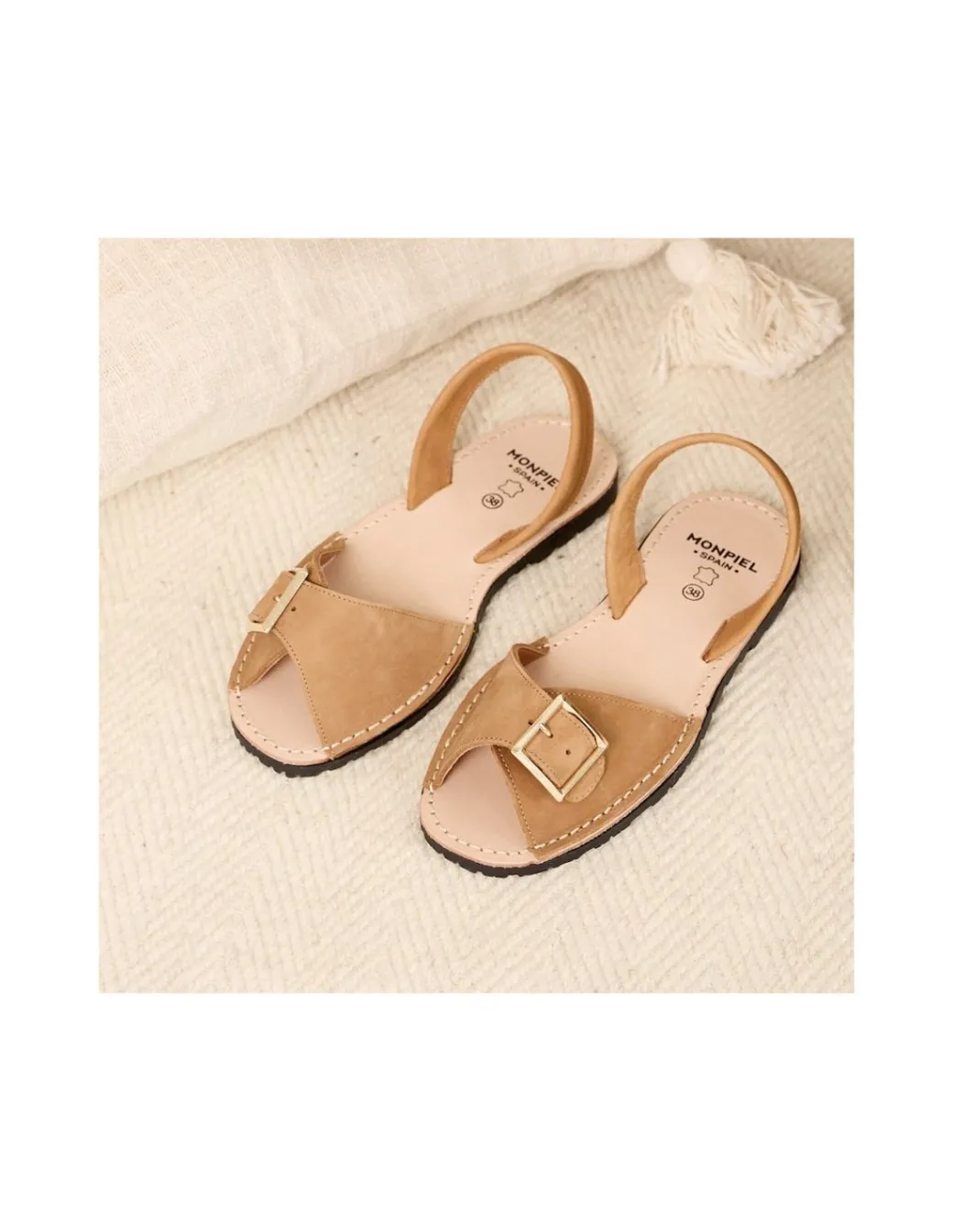 Women Leather Sandals^MONPIEL Menorcan Sandal With Buckle Leather