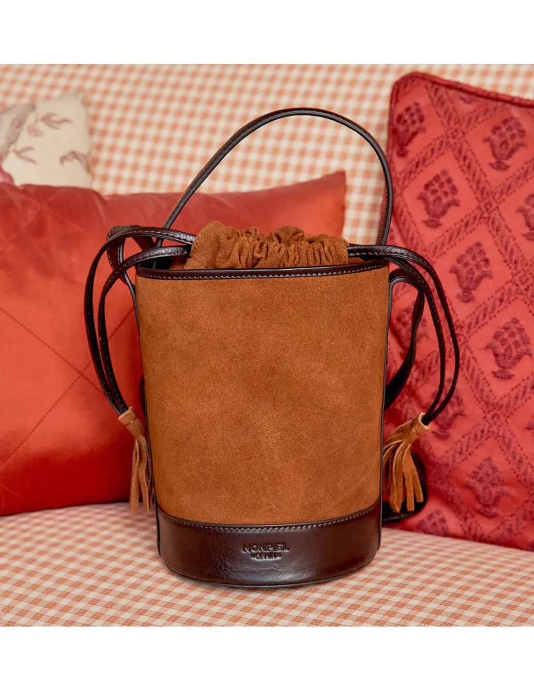 Women'S Leather Bag^MONPIEL Mini Bucket Round Bag Tan Suede