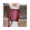 Women'S Leather Bag^MONPIEL Mini Bucket Round Bag Burgundy Snake