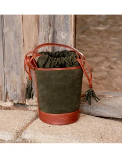 Women'S Leather Bag^MONPIEL Mini Bucket Round Bag Green Suede