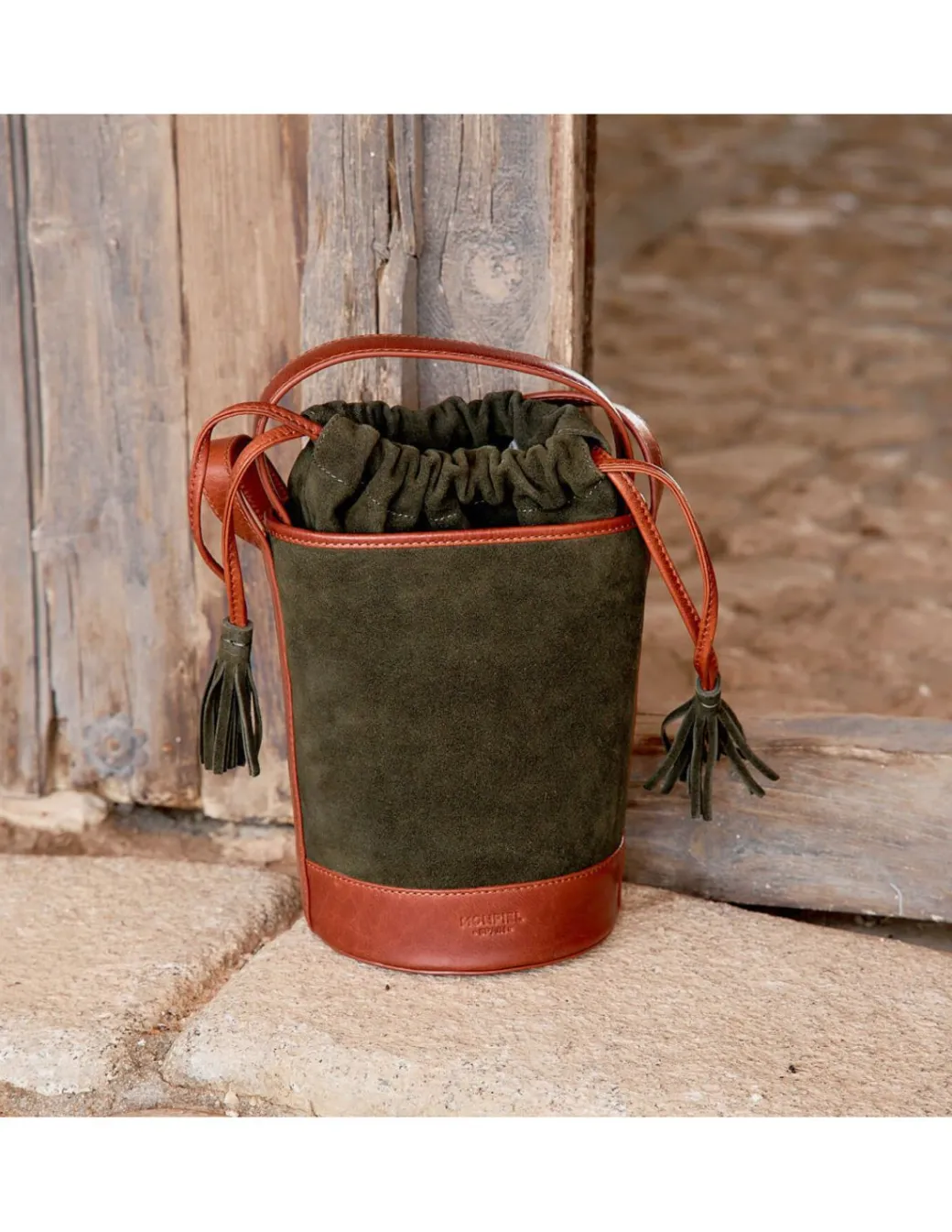 Women'S Leather Bag^MONPIEL Mini Bucket Round Bag Green Suede