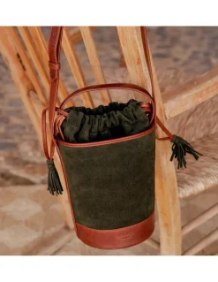 Women'S Leather Bag^MONPIEL Mini Bucket Round Bag Green Suede