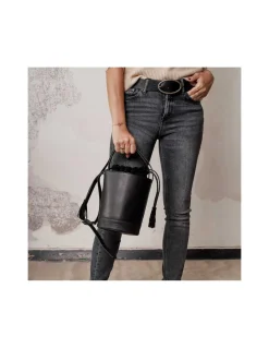 Women'S Leather Bag^MONPIEL Mini Bucket Round Bag Black