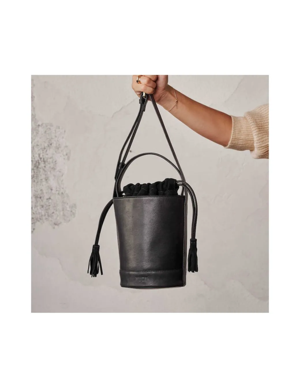 Women'S Leather Bag^MONPIEL Mini Bucket Round Bag Black