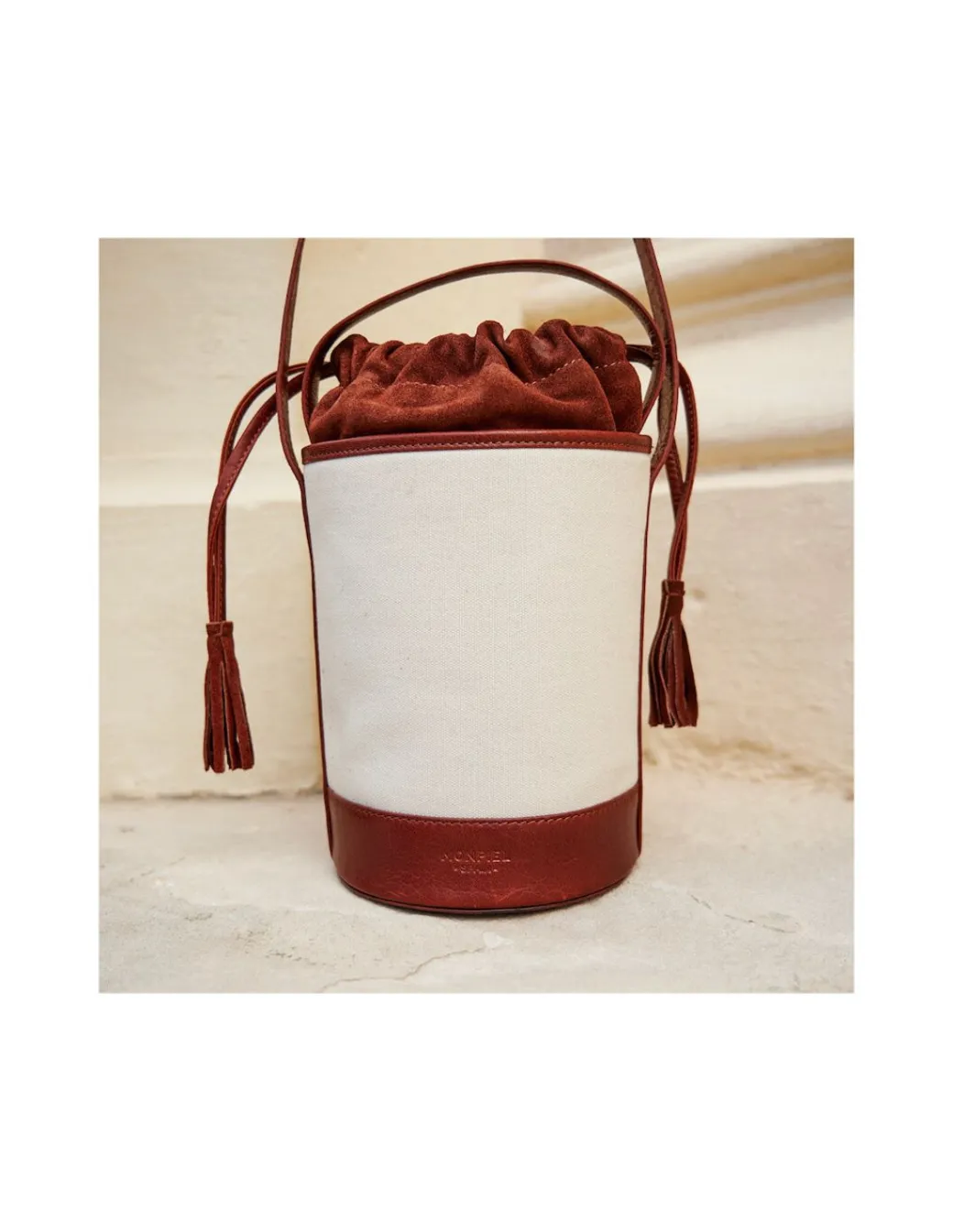 Women'S Leather Bag^MONPIEL Mini Canvas Round Bucket Bag Leather